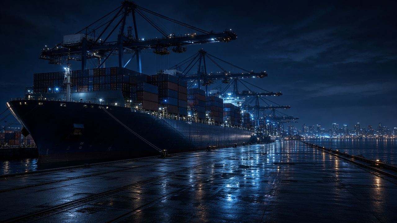 Porte-conteneurs à quai, transport maritime international